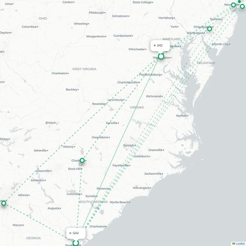 Mapa lotu bezpośredniego Savannah – Waszyngton