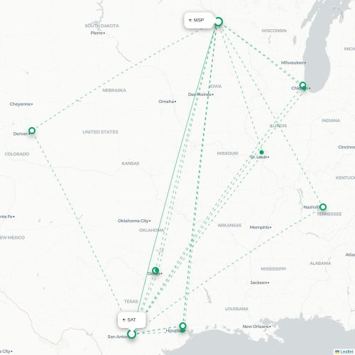 Mapa lotu bezpośredniego Savannah – Minneapolis