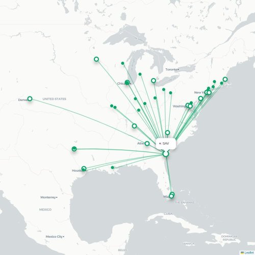 Mapa lotu bezpośredniego Savannah – Chicago