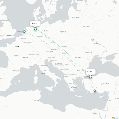 Mapa de vuelo directo Estambul - Bremen