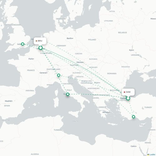 Istanbul - Brussel kaart van rechtstreekse vlucht