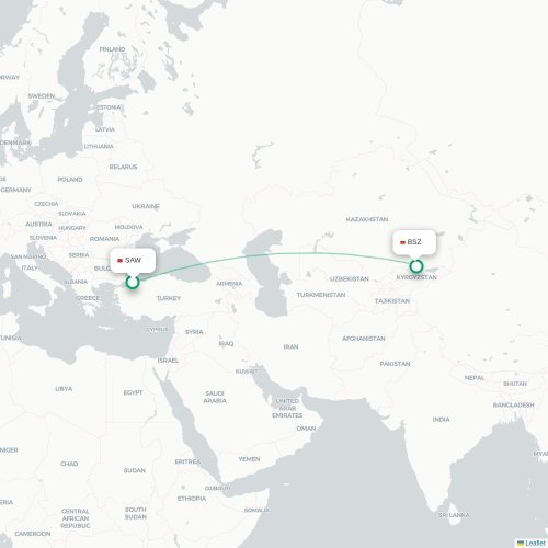 Mapa de vuelo directo Estambul - Biskek