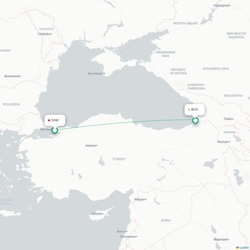 Mapa de vuelo directo Estambul - Batum
