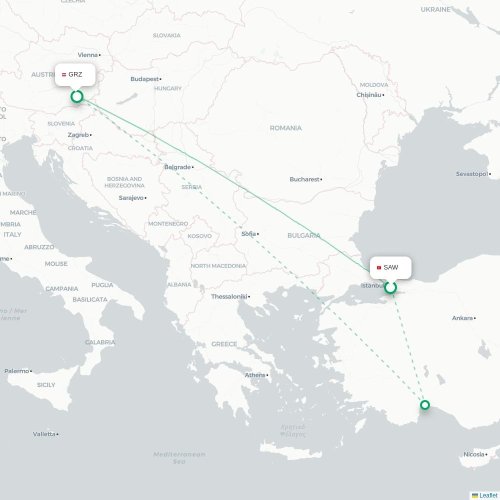 Istanbul - Graz karta över direktflyg