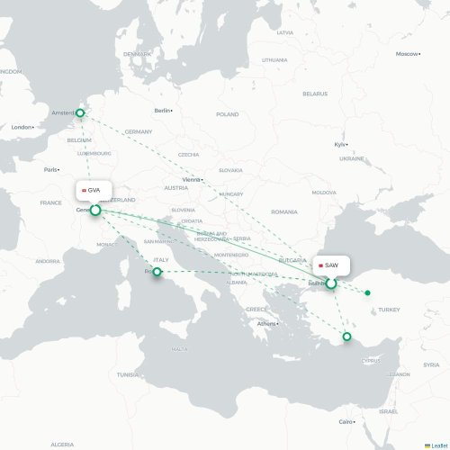 Istanbul - Geneve karta över direktflyg