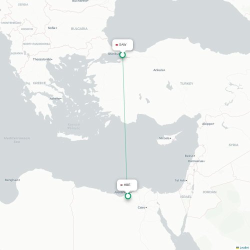 Mapa de vuelo directo Estambul - Alejandría