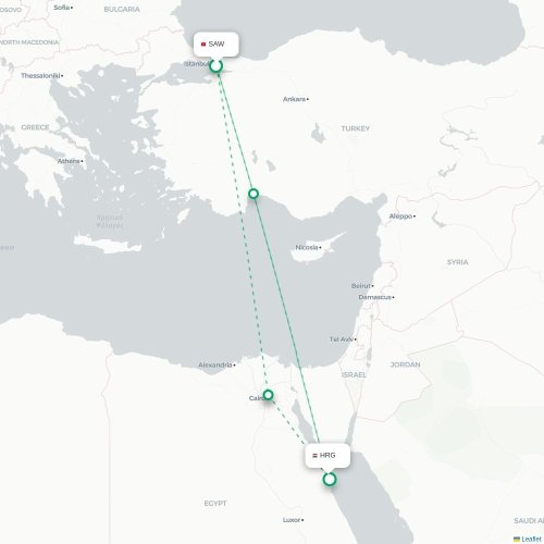 Mapa de vuelo directo Estambul - Hurgada