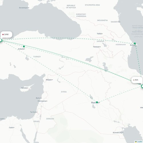 Mapa lotu bezpośredniego Stambuł – Teheran