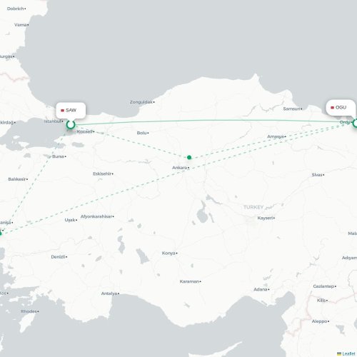 Istanbul - Gulyali karta över direktflyg