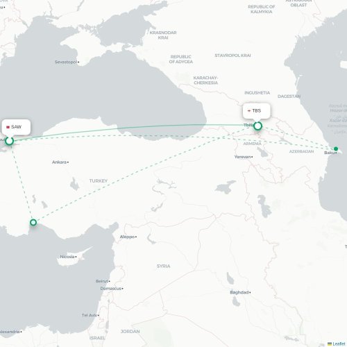 Mapa de vuelo directo Estambul - Tiflis