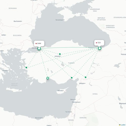 Mapa de vuelo directo Estambul - Trapisonda