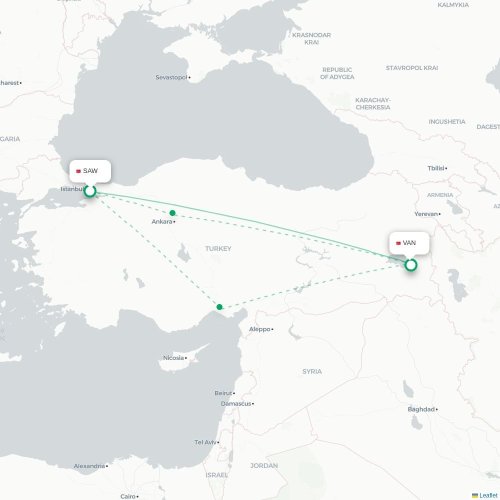 Mapa de vuelo directo Estambul - Van