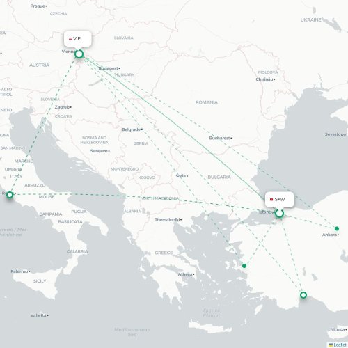 Istanbul - Wien karta över direktflyg