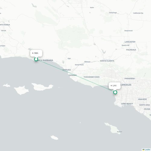 Mapa lotu bezpośredniego Santa Barbara – Los Angeles