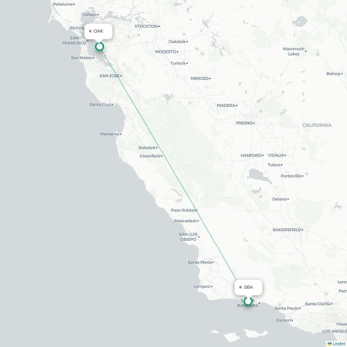 Mapa lotu bezpośredniego Santa Barbara – Oakland
