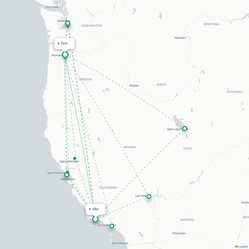 Mapa lotu bezpośredniego Santa Barbara – Portland