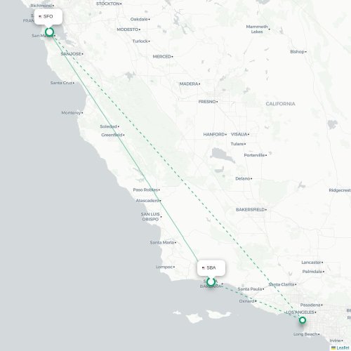 Mapa lotu bezpośredniego Santa Barbara – San Francisco
