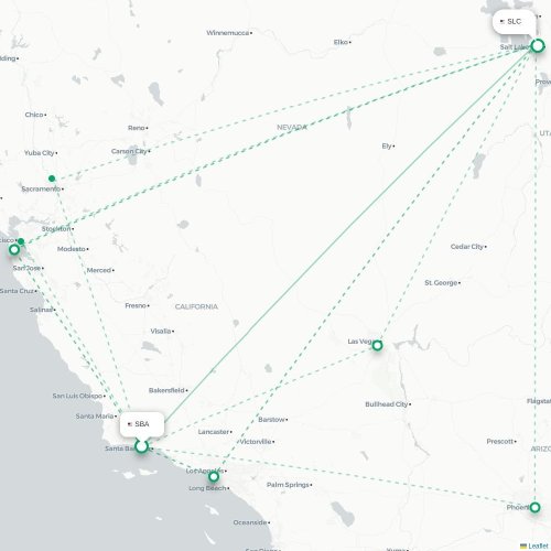 Mapa lotu bezpośredniego Santa Barbara – Salt Lake City