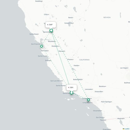 Mapa lotu bezpośredniego Santa Barbara – Sacramento