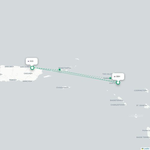 Mapa de vuelo directo Gustavia - San Juan