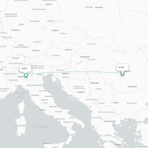 Mapa de vuelo directo Sibiu - Bérgamo