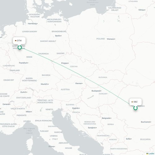 Mapa de vuelo directo Sibiu - Dortmund