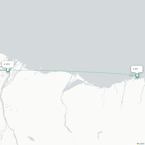 Mapa lotu bezpośredniego Prudhoe Bay – Barter Island