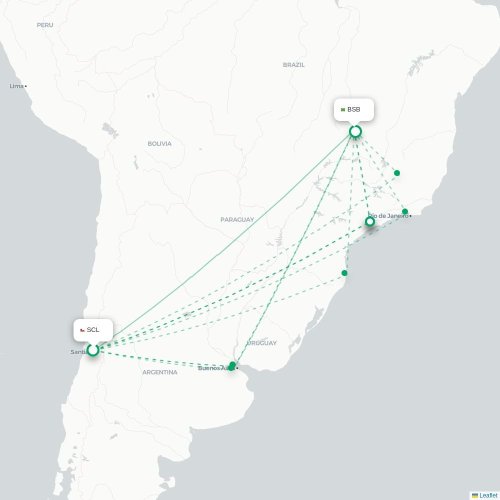 Santiago - Brasilia karta över direktflyg