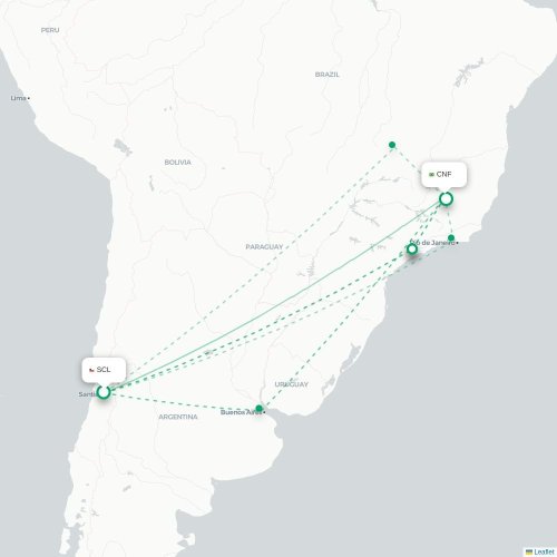 Santiago - Belo Horizonte karta över direktflyg