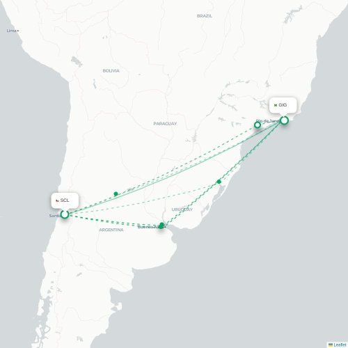 Santiago - Rio de Janeiro, Alla flygplatser karta över direktflyg