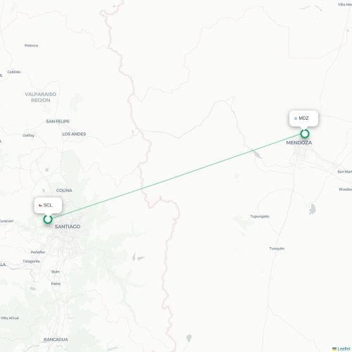 Mapa lotu bezpośredniego Santiago de Chile – Mendoza