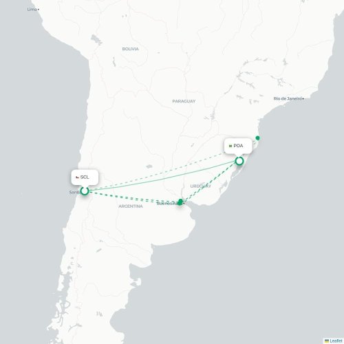Santiago - Porto Alegre karta över direktflyg