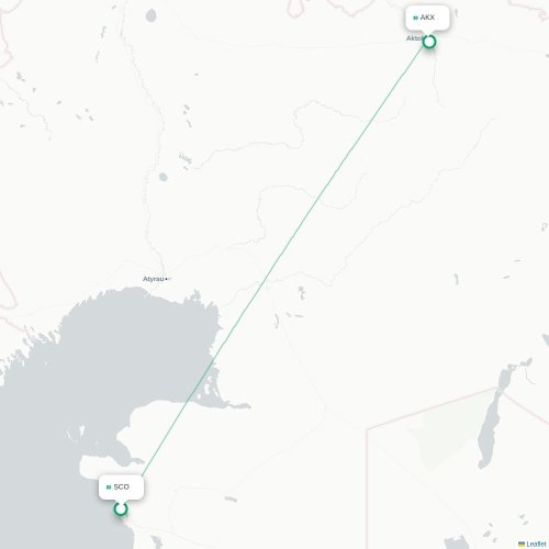 Mapa de vuelo directo Aktau - Aktobe