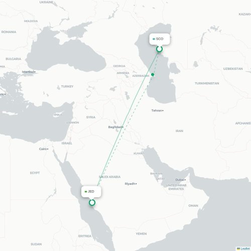 Mapa de vuelo directo Aktau - Jedda