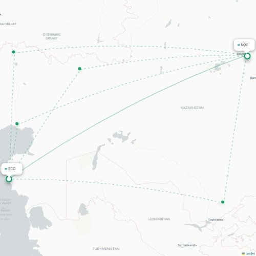 Mapa de vuelo directo Aktau - Astana