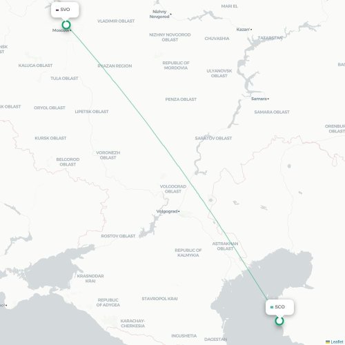Mapa de vuelo directo Aktau - Moscú