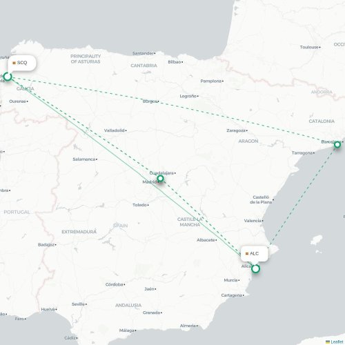 Mapa lotu bezpośredniego Santiago de Compostela – Alicante