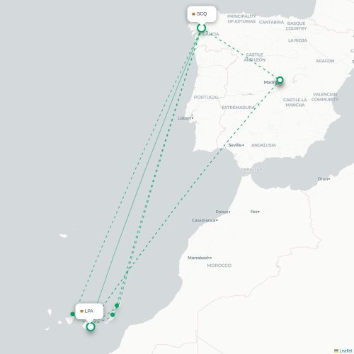 Saint-Jacques-de-Compostelle - Las Palmas de Gran Canaria carte du vol direct