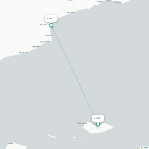 Socotra -  karta över direktflyg