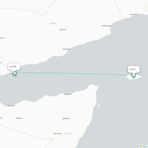 Socotra - Aden karta över direktflyg