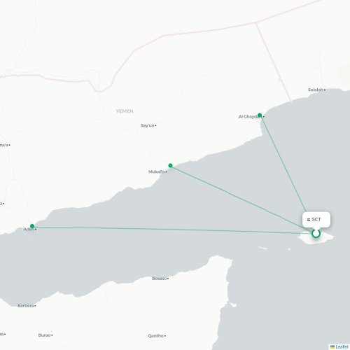 Socotra - Mukalla karta över direktflyg