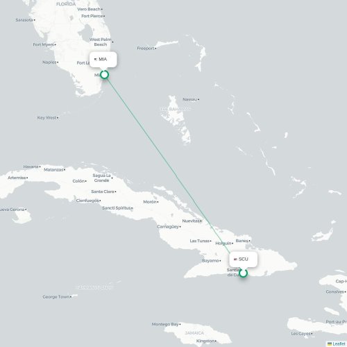 Mapa de vuelo directo Santiago de Cuba - Miami