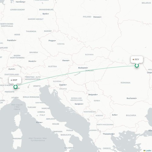 Mapa de vuelo directo Suceava - Milán