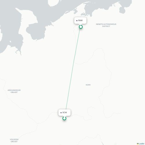 Mapa de vuelo directo Syktyvkar - Naryan-Mar
