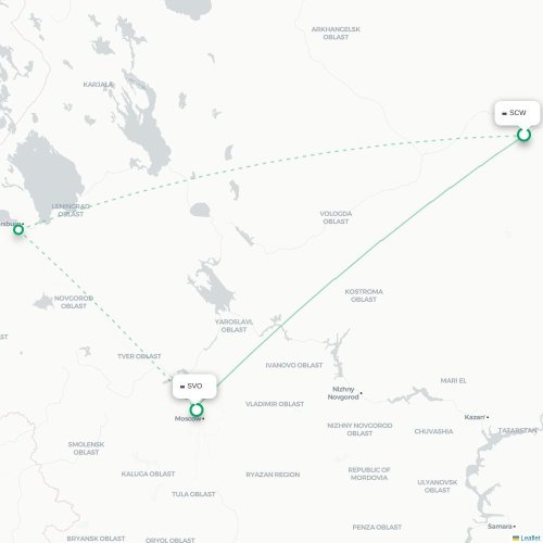 Mapa de vuelo directo Syktyvkar - Moscú