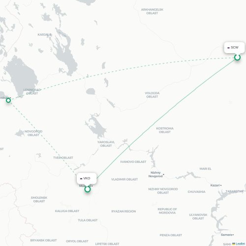 Mapa de vuelo directo Syktyvkar - Moscú