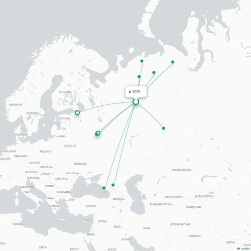 Mapa de vuelo directo Syktyvkar - Mineralnye Vody