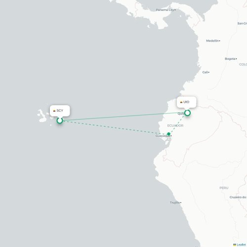 Mapa de vuelo directo San Cristobal - Quito