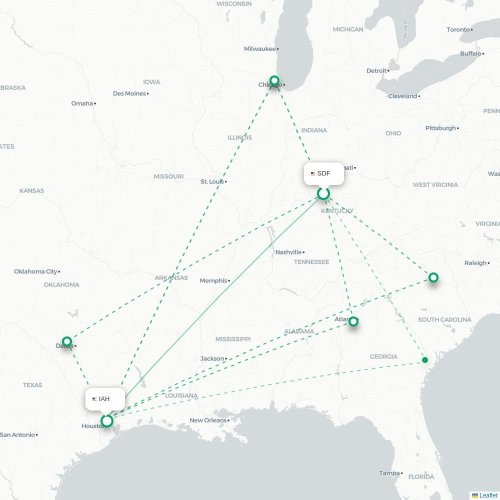 Mapa lotu bezpośredniego Louisville – Houston