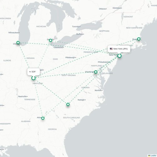 Mapa lotu bezpośredniego Louisville – Nowy Jork